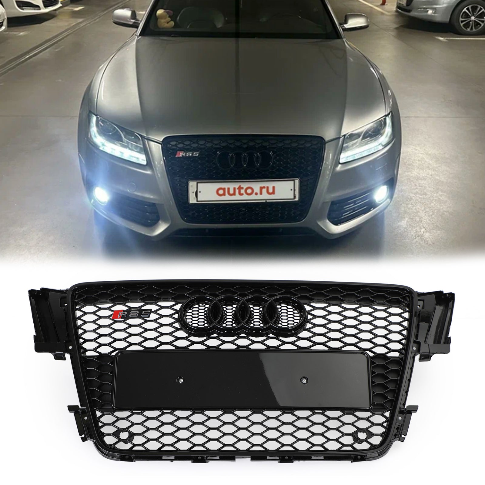 Audi 2008-2012 A5 S5 B8 Grill Replacement RS5 Style Hood Honeycomb Sport Mesh Black Grille