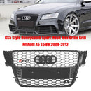 Audi 2008-2012 B8 A5/A5 Sline/S5 calandre RS5 en nid d'abeille maille hexagonale noire brillante avec emblème en anneau-4