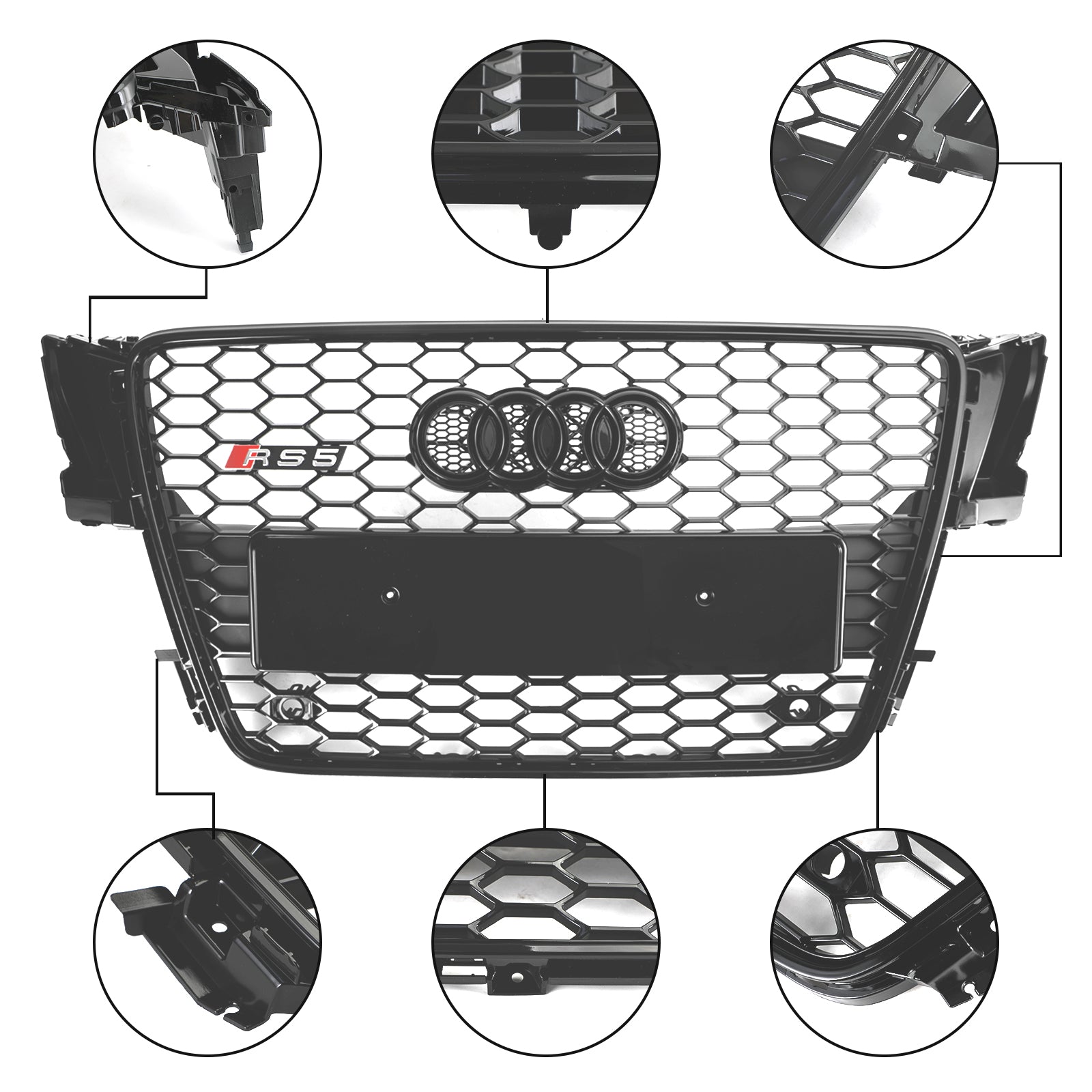 Grille de remplacement en maille sport Henycomb pour capot Audi A5 / S5 B8 RS5 2008-2012 Grille noire