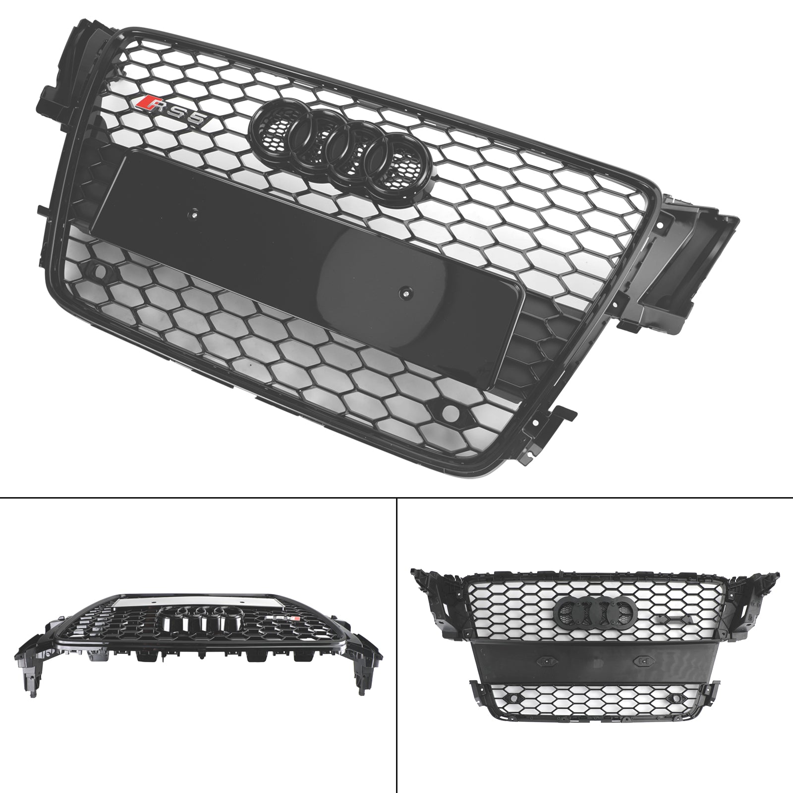 Grille de remplacement en maille sport en nid d'abeille pour capot Audi A5 / S5 B8 RS5 2008-2012 Grille noire