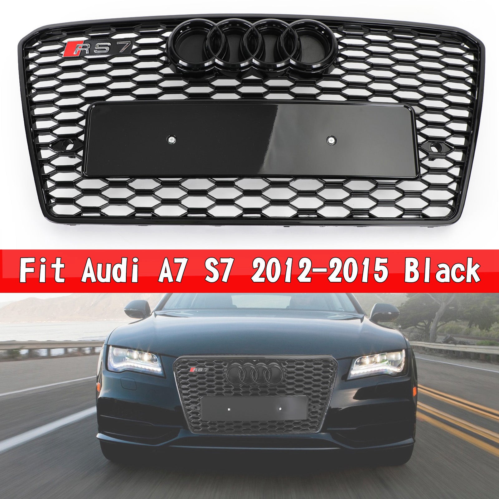 2012-2015 Audi A7 / A7 Sline / S7 RS7 Style Grille Honeycomb Sport Frpnt Bumper Glossy Black Grille