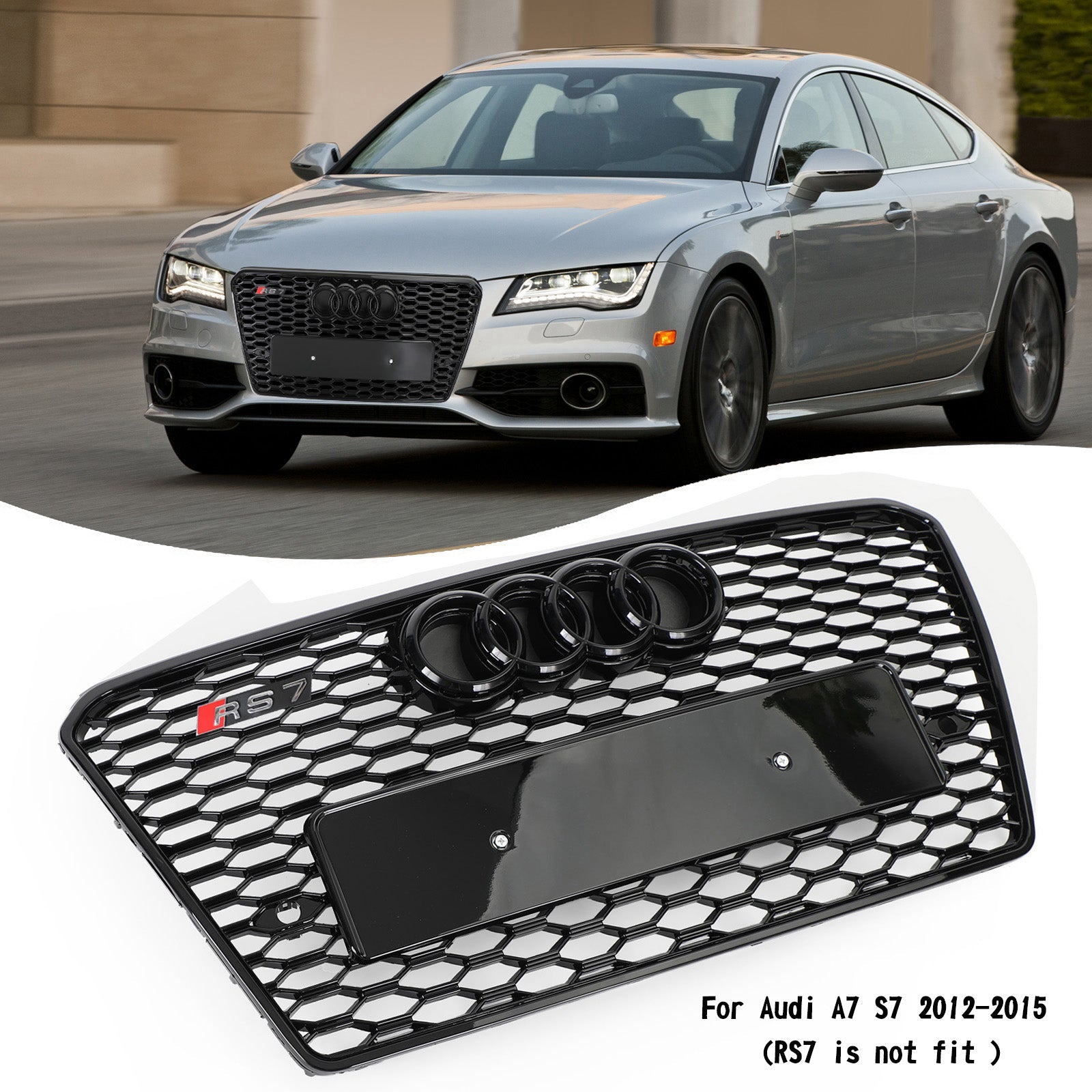 Audi A7 S7 2012-2015 Grill Replacement RS7 Style Honeycomb Sport Mesh Hex Black Grille