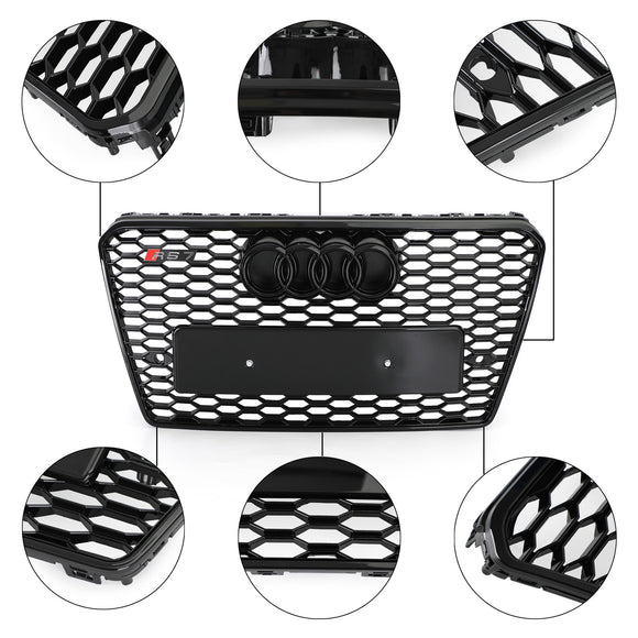 Rejilla estilo panal deportivo para Audi A7/A7 S Line/S7 RS7 2010-2015, rejilla negra brillante