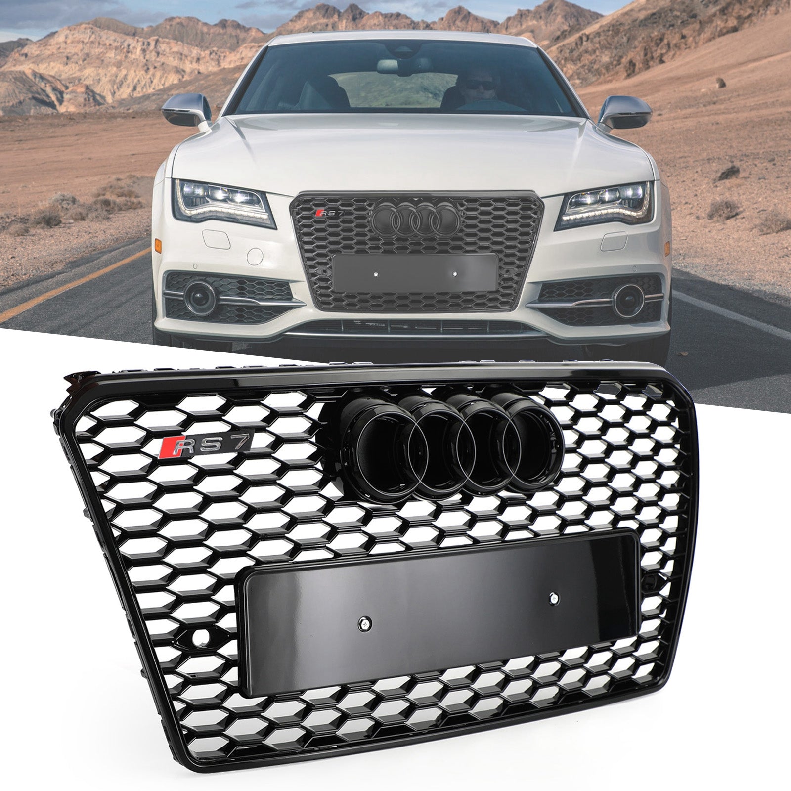 Reemplazo de parrilla delantera para Audi A7 S7 2012-2015, estilo RS7, rejilla deportiva de malla hexagonal en color negro