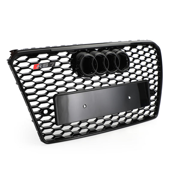 Audi A7 S7 2010-2015 Grill Korvaus RS7 Style Honeycomb Sport Mesh Hex Musta säleikkö mustalla rengastunnuksella