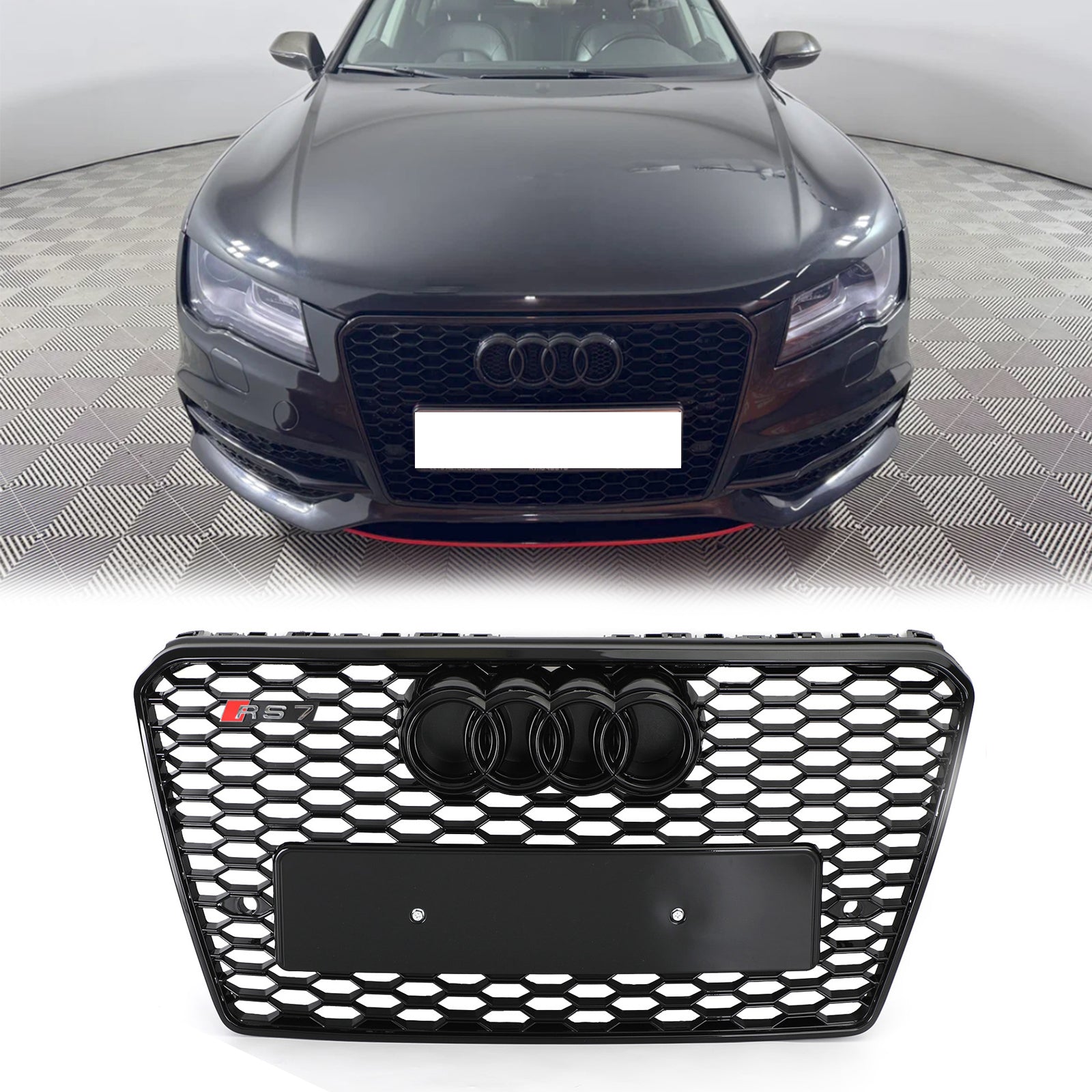 Reemplazo de parrilla delantera para Audi A7 S7 2012-2015, estilo RS7, rejilla deportiva de malla hexagonal en color negro