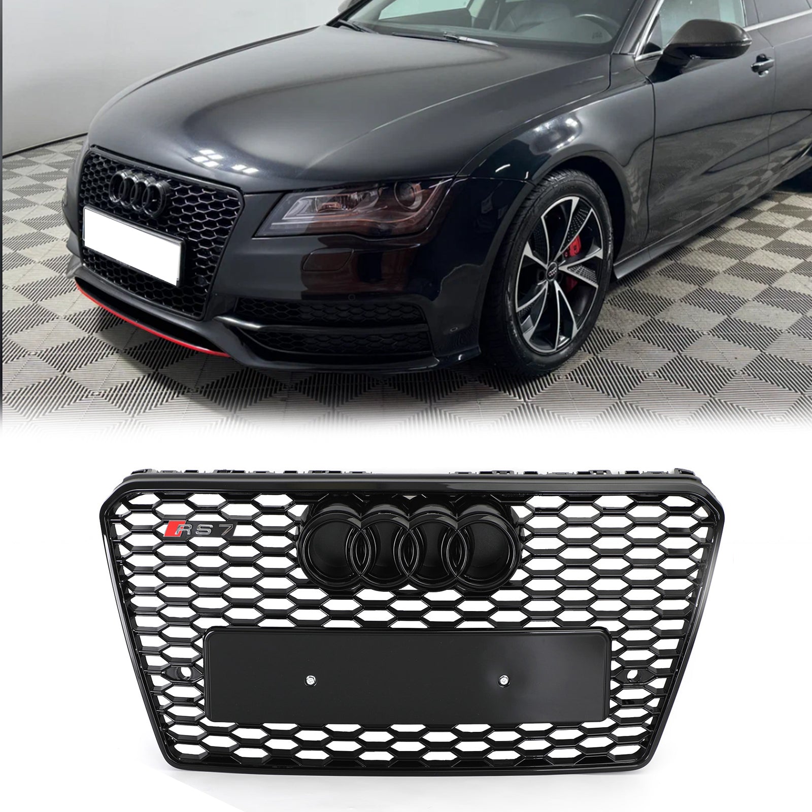 Reemplazo de parrilla delantera para Audi A7 S7 2012-2015, estilo RS7, rejilla deportiva de malla hexagonal en color negro