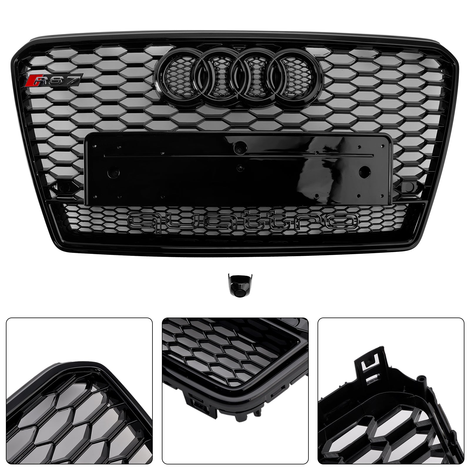 Grille de pare-chocs avant en nid d'abeille pour Audi A7/A7 Sline/S7 RS7 2012-2015, grille de sport noire avec emblème en anneau + Quattro