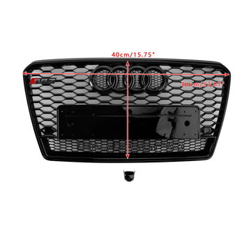 2010-2015 Audi A7/A7 Sline/S7 RS7 Style Grill pare-chocs avant maille nid d'abeille Sport calandre noire avec emblème d'anneau + Quattro - 0