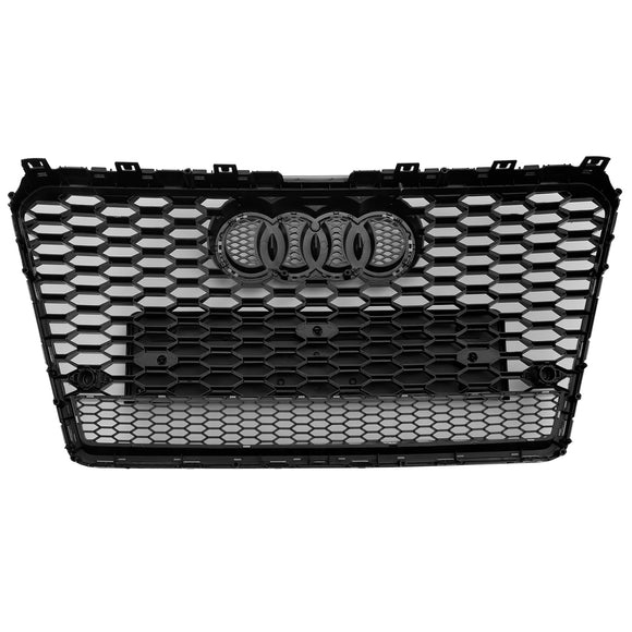 2010-2015  Audi A7/ A7 Sline/ S7 RS7 Style Grill Front Bumper Honeycomb Mesh Sport Black Grille W/ Ring Emblem + Quattro