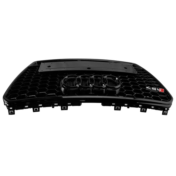 2010-2015  Audi A7/ A7 Sline/ S7 RS7 Style Grill Front Bumper Honeycomb Mesh Sport Black Grille W/ Ring Emblem + Quattro