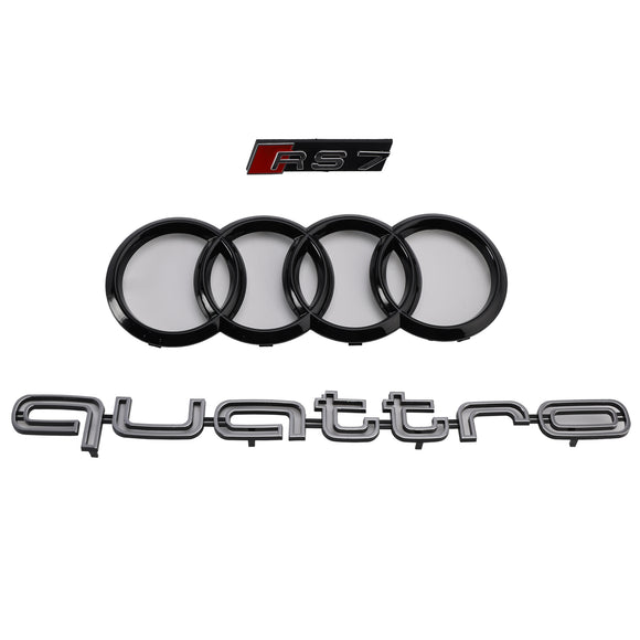 2010-2015  Audi A7/ A7 Sline/ S7 RS7 Style Grill Front Bumper Honeycomb Mesh Sport Black Grille W/ Ring Emblem + Quattro