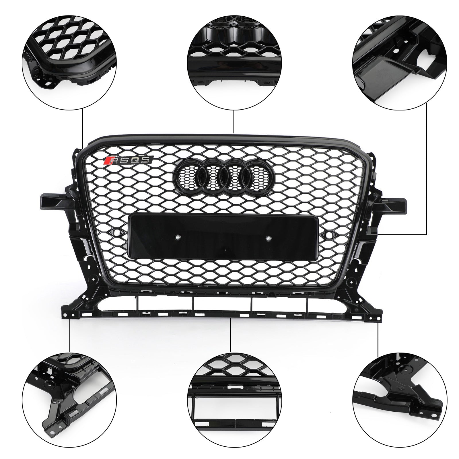 Reemplazo de parrilla hexagonal deportiva de malla de panal estilo RSQ5 en color negro brillante para Audi 2013-2017 Q5 SQ5