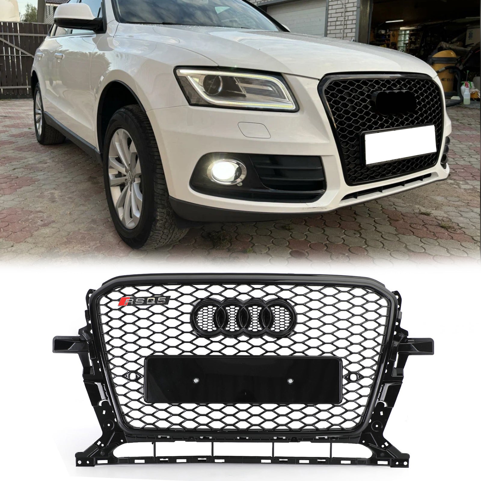 Parrilla deportiva hexagonal de malla de panal estilo Audi Q5 SQ5 RSQ5 2013-2017 en color negro brillante