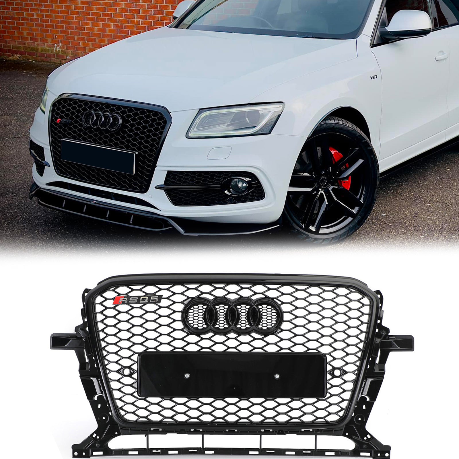Audi 2013-2017 Q5 SQ5 RSQ5 Style Honeycomb Mesh Sport Hex Grille Gloss Black Grill