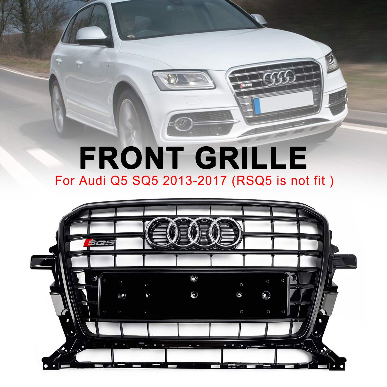 Audi Q5 SQ5 2013-2017 Black RSQ5 Style Grille Horizontal Slat Grill