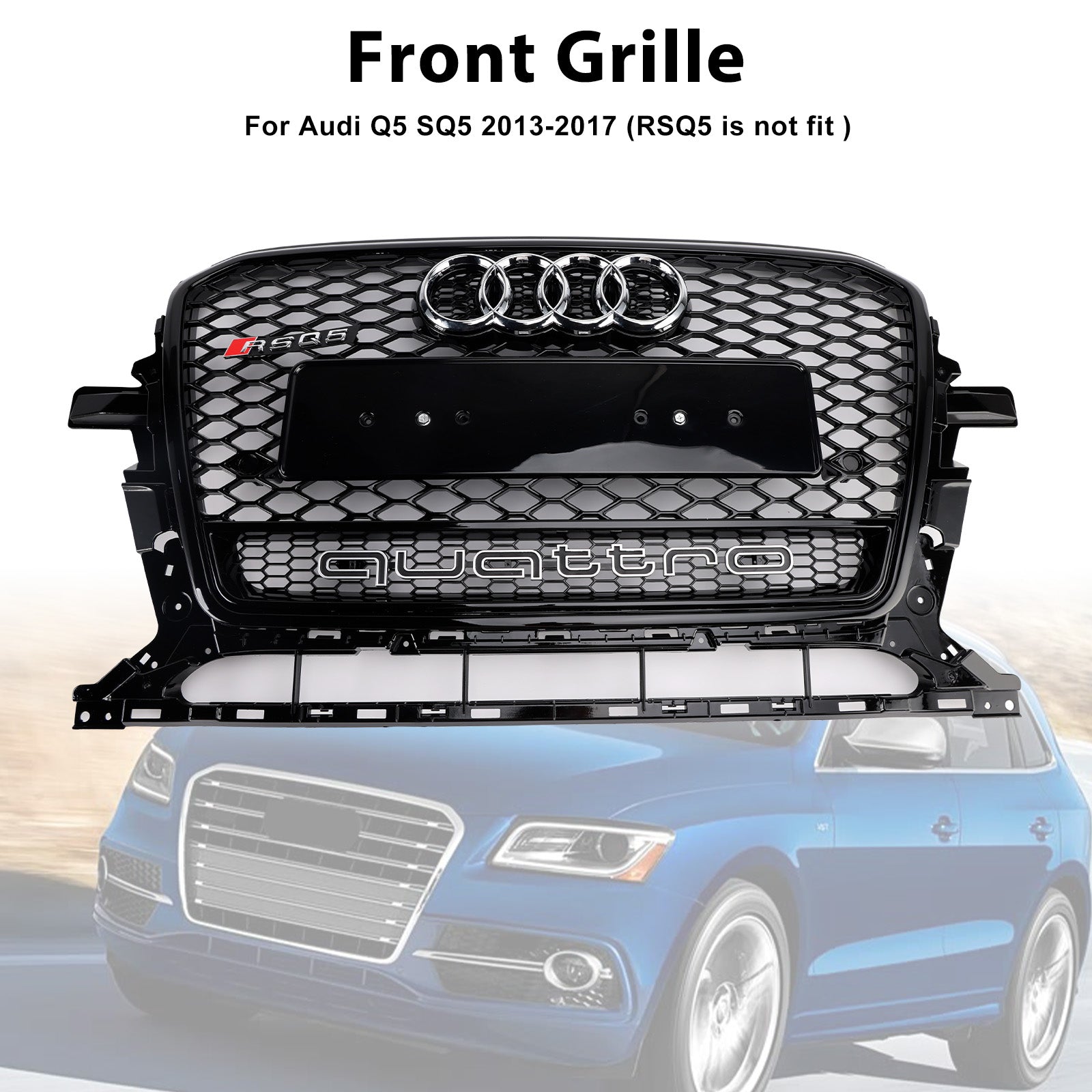 Audi Q5 SQ5 2013-2017 Parrilla de parachoques delantero de panal estilo RSQ5 negro brillante
