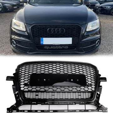 2013-2017 Audi Q5 / Q5 Sline / SQ5 Honeycomb Front Grille Upper Bumper Black Mesh Replacement RS Quattro Style Grill