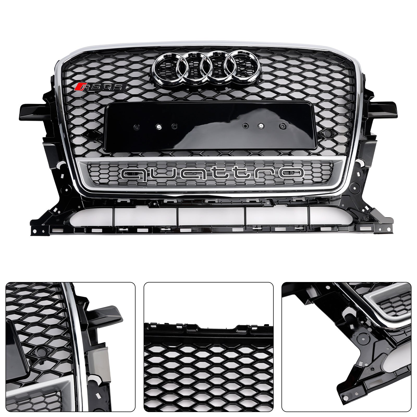 2013-2017 Audi Q5 SQ5 Chrome/Black Front Grille RS Quattro Styel Honeycomb Front Bumper Grille