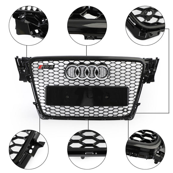 Audi 2008-2012 A4/S4 B8 Reemplazo de parrilla RS4 Estilo Honeycomb Sport Mesh Hex Grille Negro