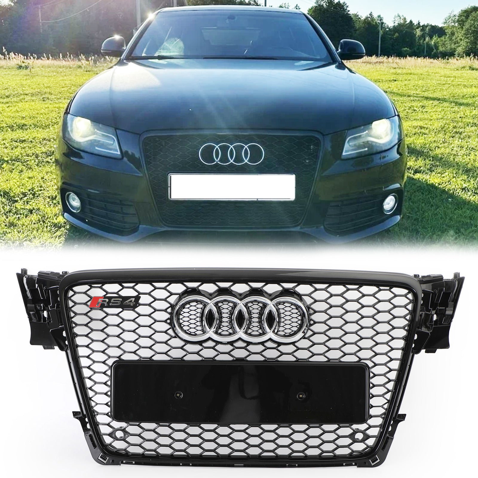 Audi 2008-2012 A4/S4 B8 Grill Replacement RS4 Style Honeycomb Sport Mesh Hex Grille Black