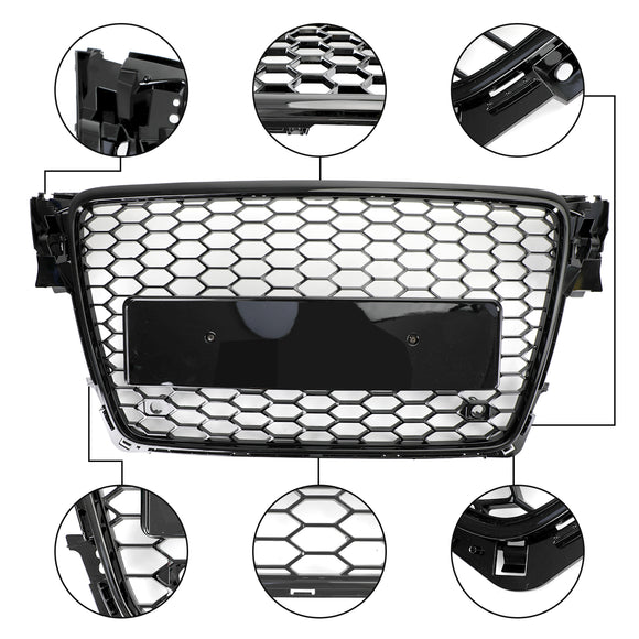 2008–2012 Audi A4/A4 Avant/S4 B8 RS4 Style Honeycomb Sport Mesh Hex Grill, glänzend schwarzer Kühlergrill