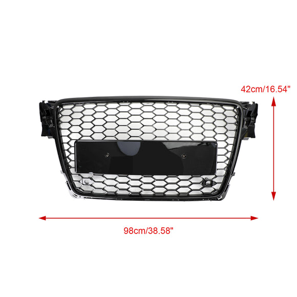 2008–2012 Audi A4/A4 Avant/S4 B8 RS4 Style Honeycomb Sport Mesh Hex Grill, glänzend schwarzer Kühlergrill