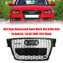 2008-2012 Audi A4 / A4 Avant B8 RS4 Style Honeycomb Mesh Hex Grill Gloss Black Grille + Fog Light Grille-2