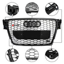 2008-2012 Audi A4 / A4 Avant B8 RS4 Style Honeycomb Mesh Hex Grill Gloss Black Grille + Fog Light Grille-4