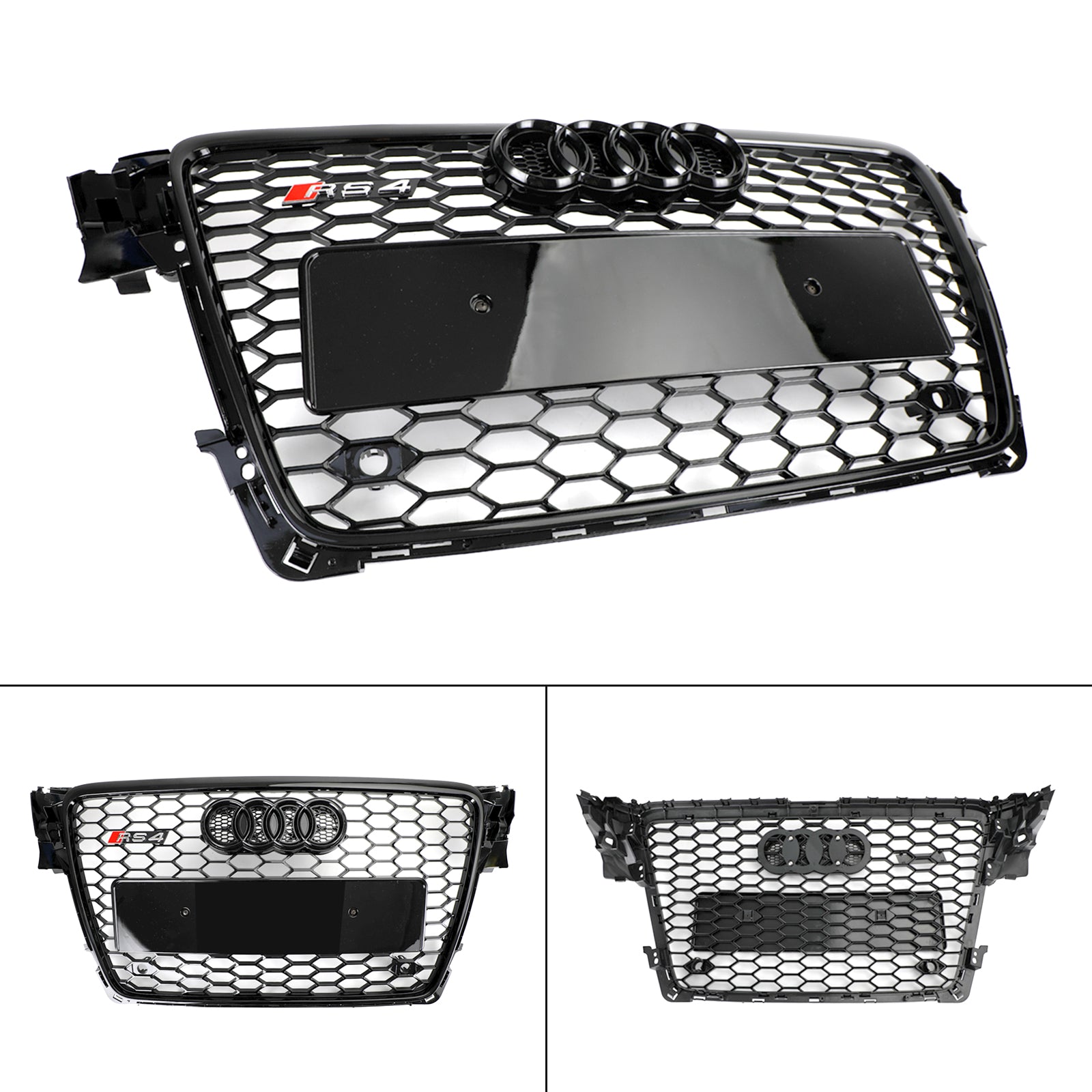 Audi A4/ A4 Sline/ S4 B8 2008-2012 RS4 Honeycomb Grille Front Bumper Mesh Black Grill With Ring Emblem