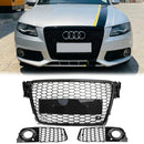 2008-2012 Audi A4/A4 Avant B8 RS4 Stile Maglia a nido d'ape Griglia esagonale Griglia nera lucida + Griglia fendinebbia-30