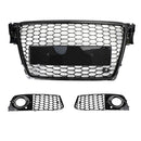 2008-2012 Audi A4/A4 Avant B8 RS4 Stile Maglia a nido d'ape Griglia esagonale Griglia nera lucida + Griglia fendinebbia-18