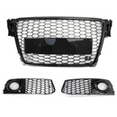 2008-2012 Audi A4/A4 Avant B8 RS4 Stile Maglia a nido d'ape Griglia esagonale Griglia nera lucida + Griglia fendinebbia-2