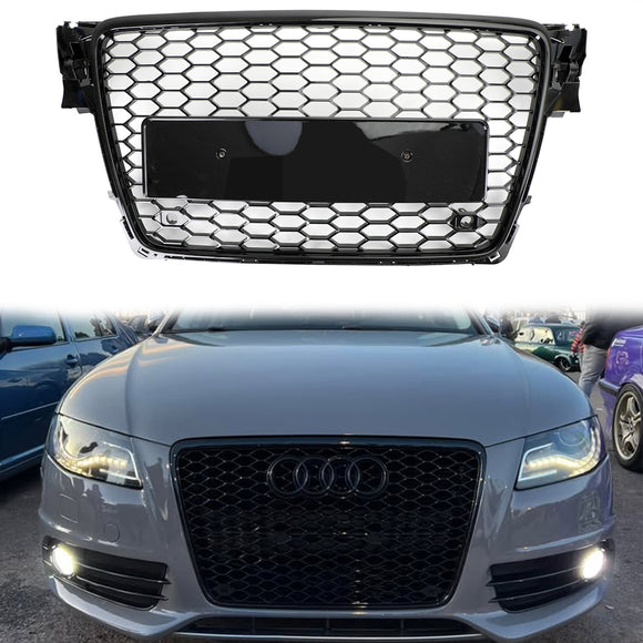 2008–2012 Audi A4/A4 Avant/S4 B8 RS4 Style Honeycomb Sport Mesh Hex Grill, glänzend schwarzer Kühlergrill
