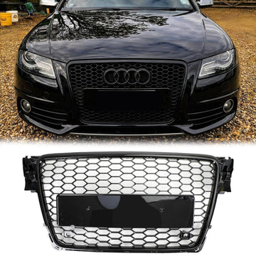 2008-2012 Audi A4 / A4 Avant / S4 B8 RS4 Style Honeycomb Sport Mesh Hex Grill Gloss Black Grille