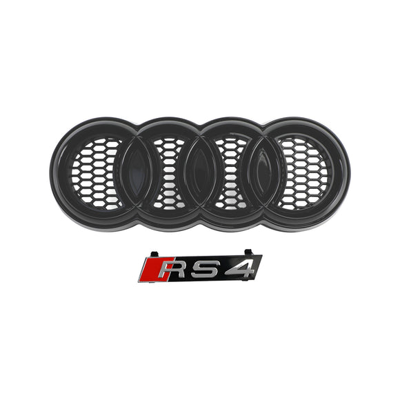 2008-2012 Audi A4 / A4 Avant B8 RS4 Style Honeycomb Mesh Hex Grill Gloss Black Grille + Fog Light Grille