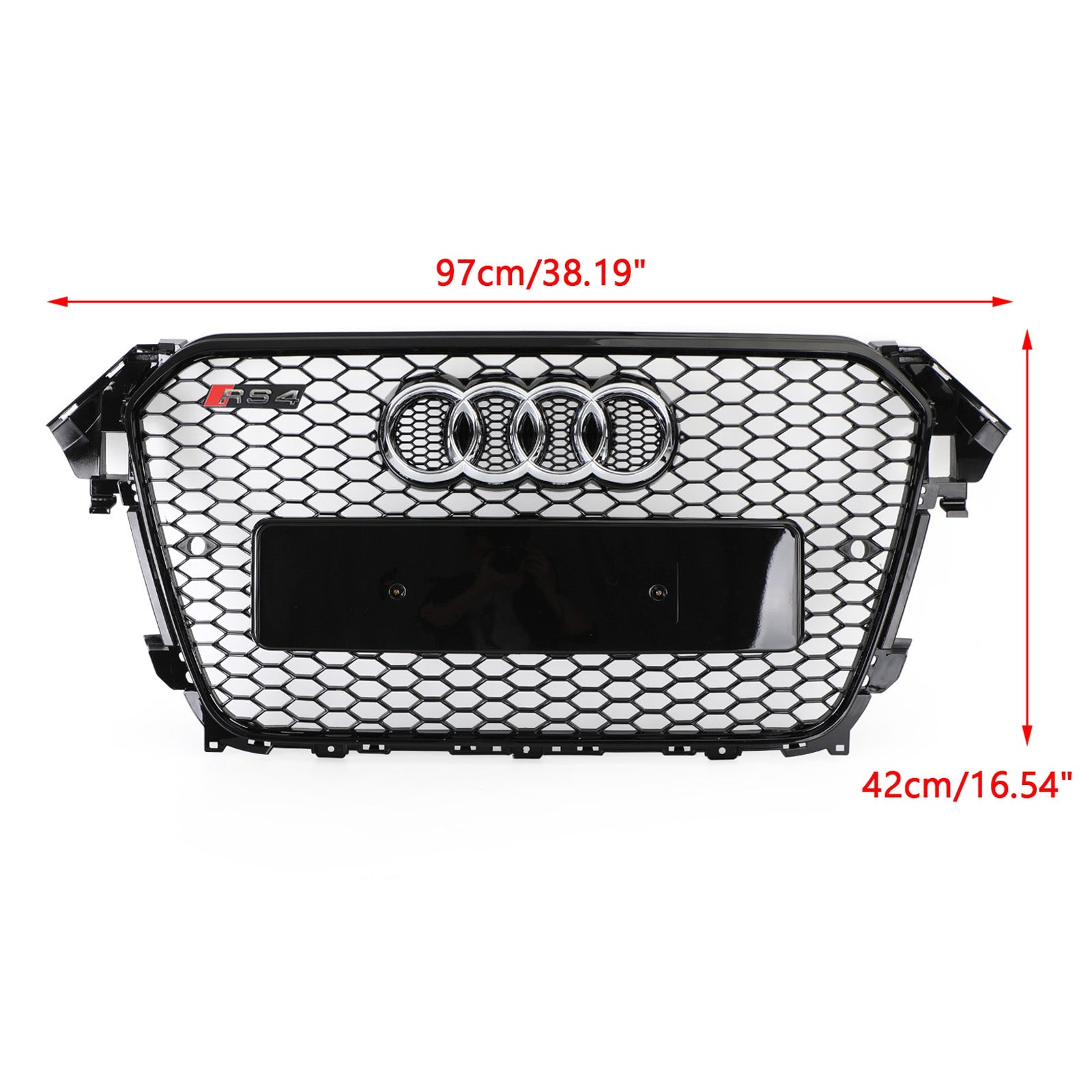 Audi 2013-2016 A4 S4 Parrilla tipo panal Estilo RS4 Rejilla de parachoques delantero de malla Negro brillante