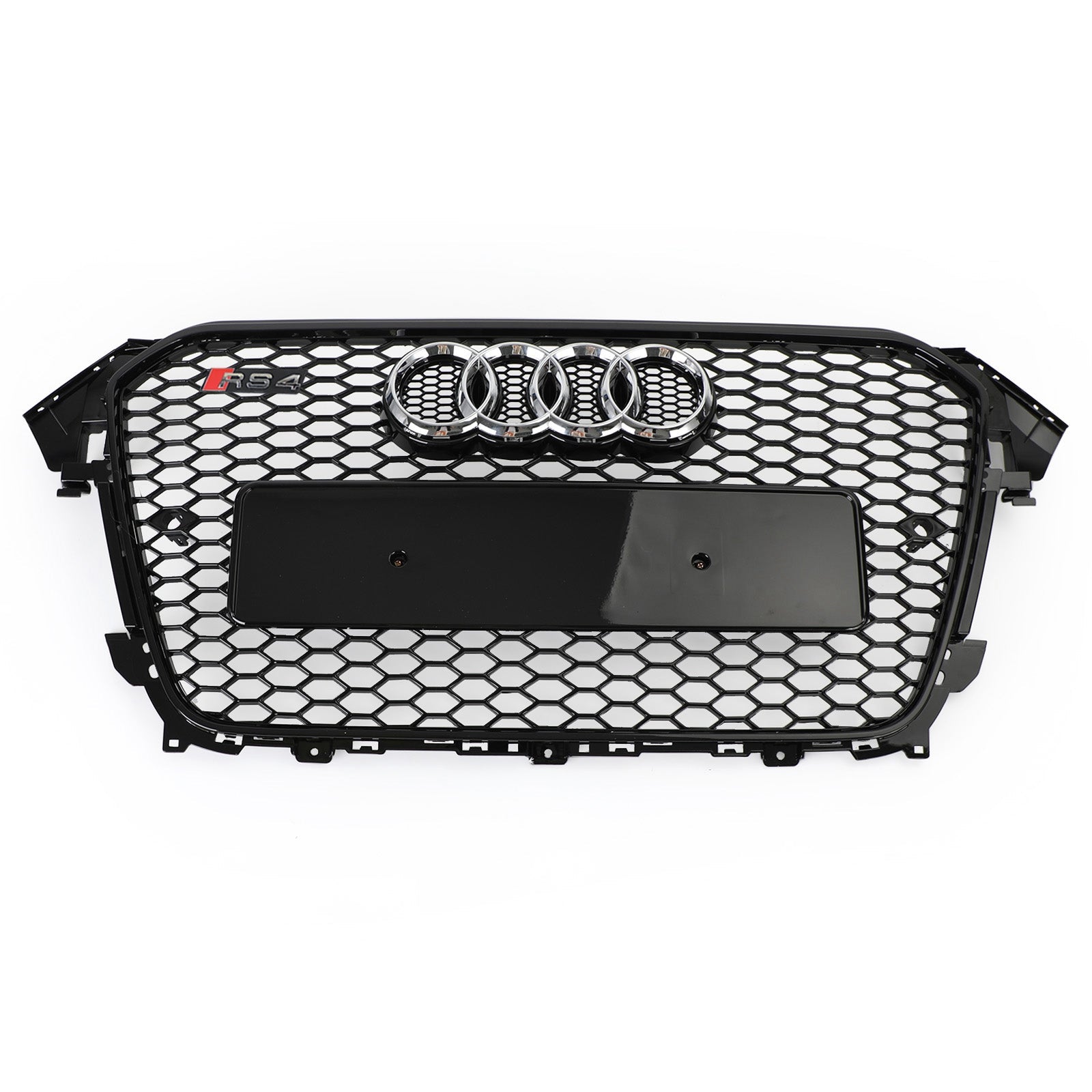 Audi B8.5 A4 / A4 Sline / S4 Front Grill 2013-2016 RS4 Honeycomb Mesh Hex Black Grille W/ Silver Ring Emblem