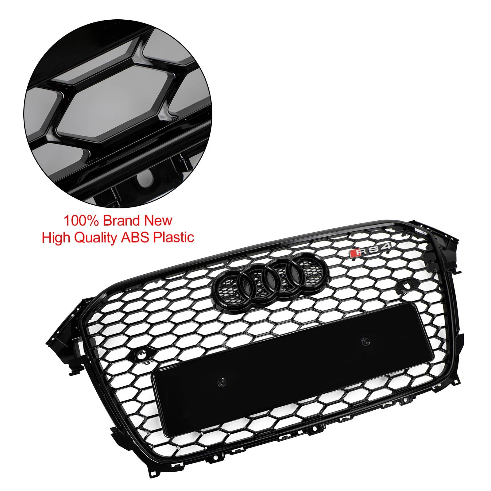 Audi A4 / A4 Sline / S4 B8.5 2013 2014 2015 2016 RS4 Style Gloss Black Grill Honeycome Mesh Sport Hex Front Grille W/ Emblem