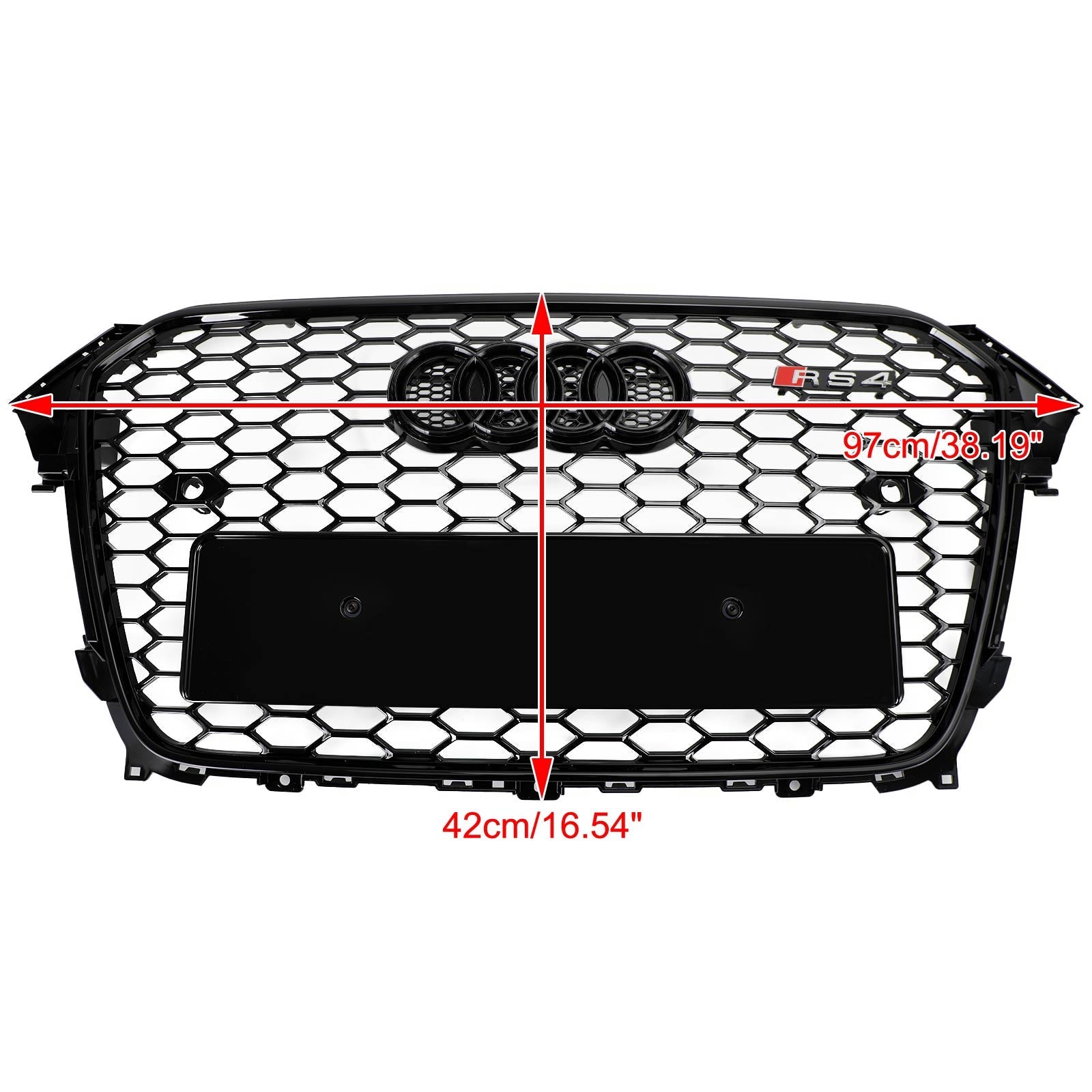 Grille de pare-chocs avant en maille de style RS4 pour Audi A4 / A4 Sline / S4 2013-2016, grille noire brillante avec emblème en anneau - 0