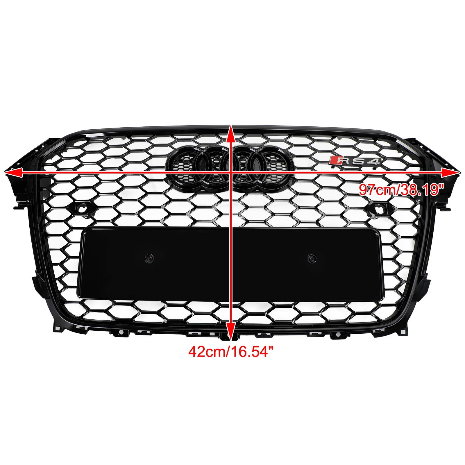 Audi A4 / A4 Sline / S4 B8.5 2013 2014 2015 2016 RS4 Style Gloss Black Grill Honeycome Mesh Sport Hex Front Grille W/ Emblem