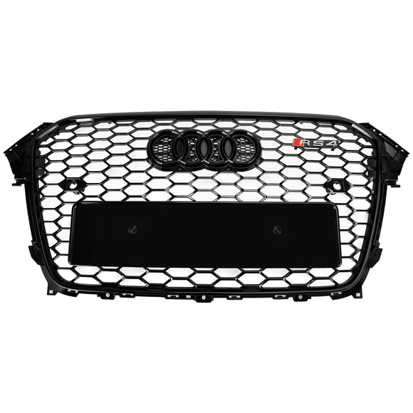 2012-2016 Audi A4 / A4 Sline / S4 Grill RS4 Style Mesh Front Bumper Gloss Black Grill With Ring Emblem
