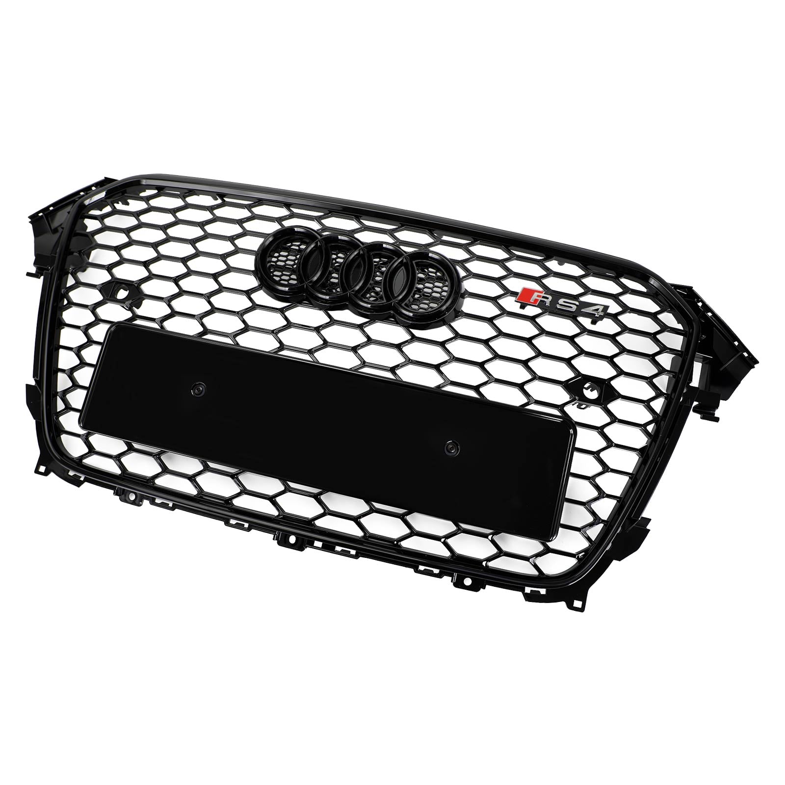 Grille de pare-chocs avant en maille de style RS4 pour Audi A4 / A4 Sline / S4 2013-2016, grille noire brillante avec emblème en anneau