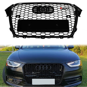 2012-2016 Audi A4/A4 Sline/S4 Parrilla Estilo RS4 Parachoques delantero de malla Parrilla negra brillante con emblema de anillo