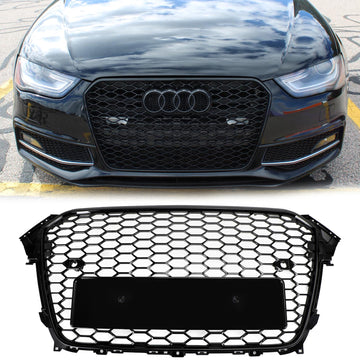Audi A4 / A4 Sline / S4 2012-2016 Honeycomb RS Style Front Grill Upper Bumper Replacement Black Grille - 0