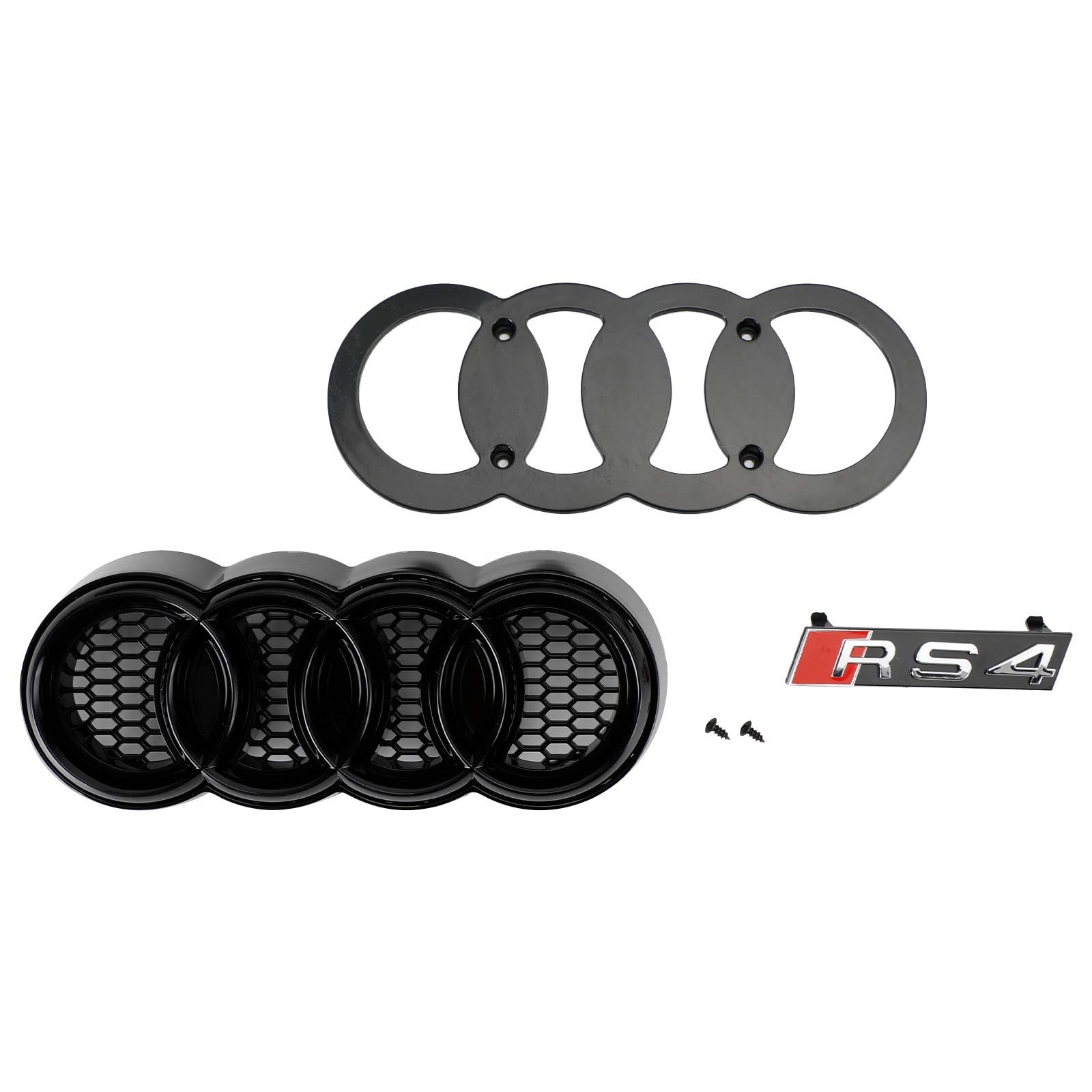 Grille de pare-chocs avant en maille de style RS4 pour Audi A4 / A4 Sline / S4 2013-2016, grille noire brillante avec emblème en anneau