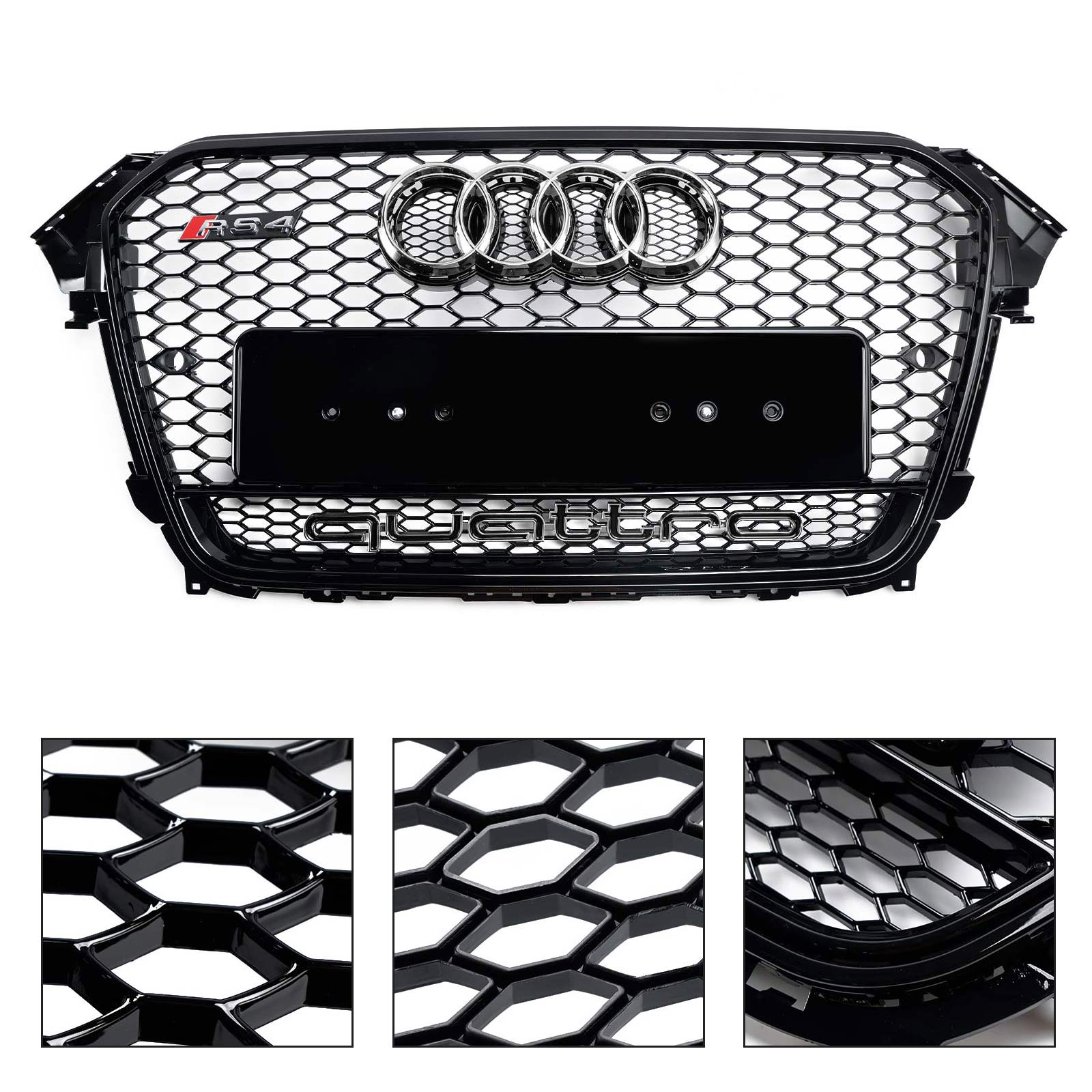 2012-2016 Audi A4 / A4 Sline / S4 B8.5 Front Black Honeycomb RS Style Grille With Silver Ring Emblem