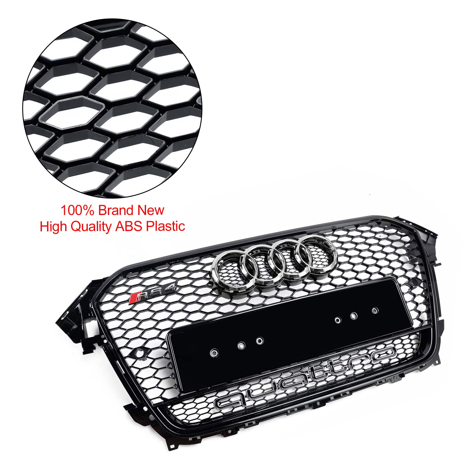 2012-2016 Audi A4 / A4 Sline / S4 B8.5 Front Black Honeycomb RS Style Grille With Silver Ring Emblem