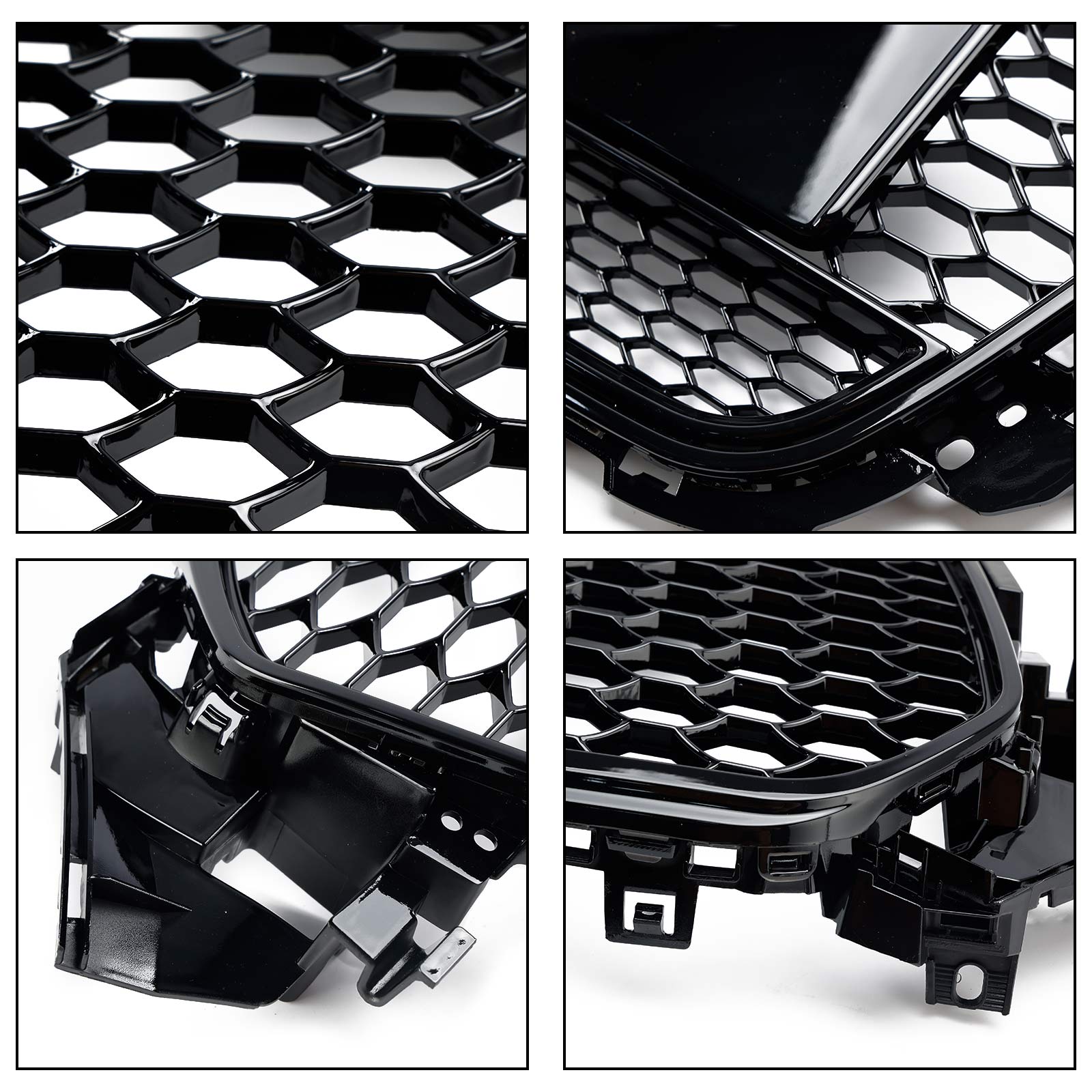 Audi A4 / A4 Sline / S4 B8.5 2013 2014 2015 2016 RS4 Style Gloss Black Grill Honeycome Mesh Sport Hex Front Grille W/ Emblem