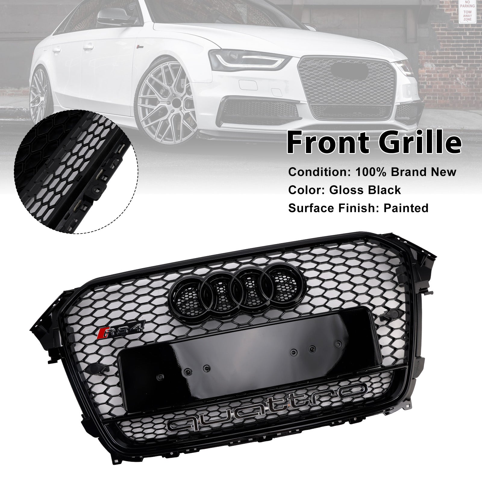 2013-2016  Audi A4 / A4 Sline / S4 RS4 Quattro Style Grill Front Bumper Black Grille W/ Black Emblem
